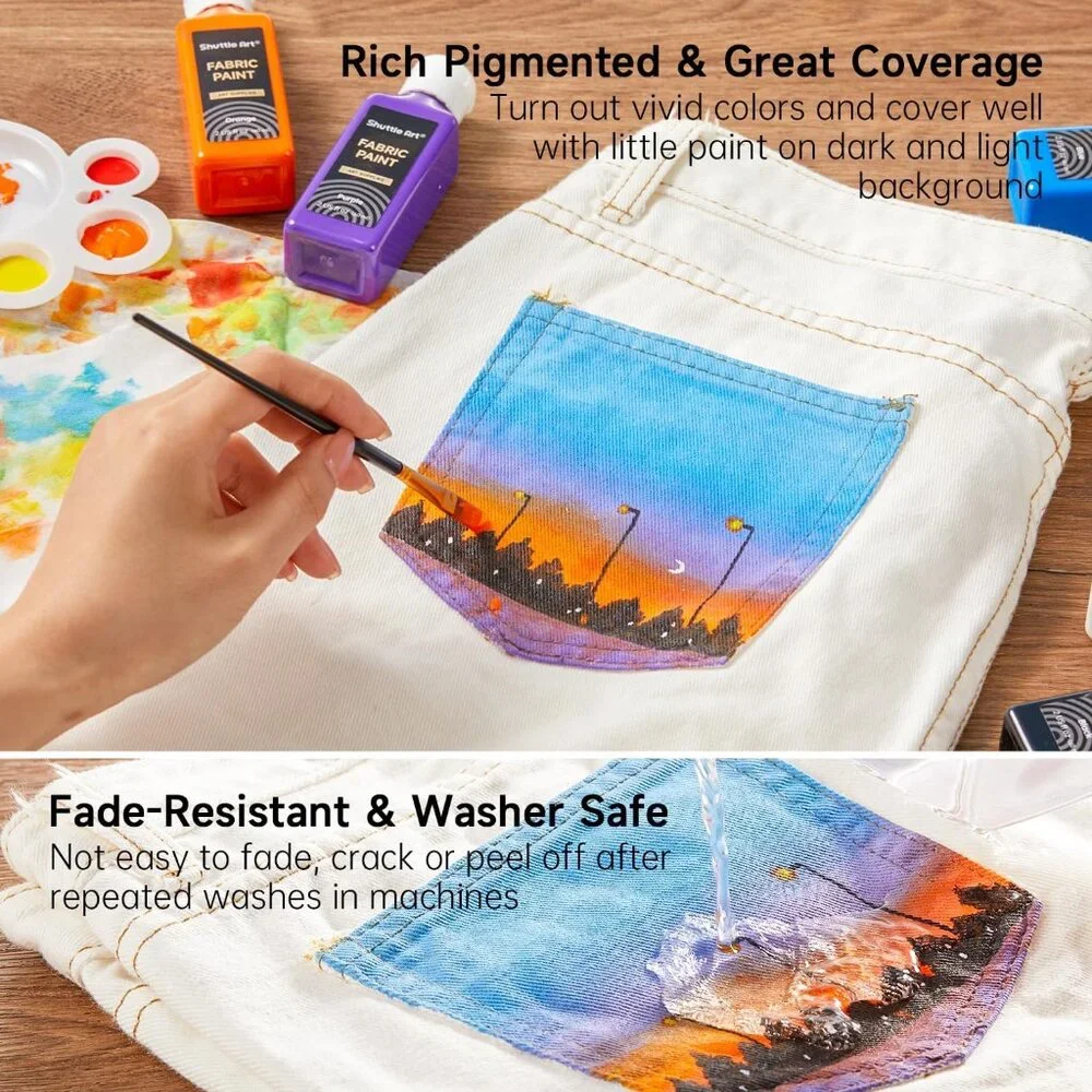 NEW Shuttle Art Fabric Paint 4 Colors Permanent Soft Fabric Paint in Bottles No